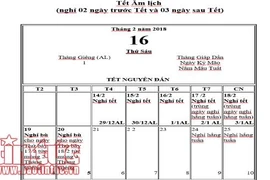 Chính thức công bố lịch nghỉ Tết Nguyên đán