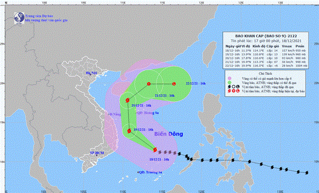 Bão số 9 giật cấp 17 cách bờ biển Bình Định-Khánh Hòa khoảng 550km