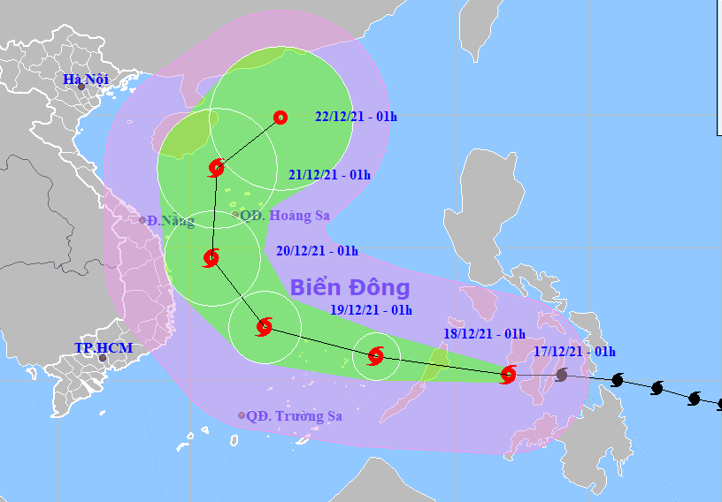 Bão Rai giật cấp 17 lao 20-25 km/giờ vào Biển Đông