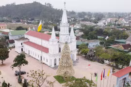 Nghệ An: Độc đáo cây thông Noel làm từ hơn 1.000 chiếc nón lá