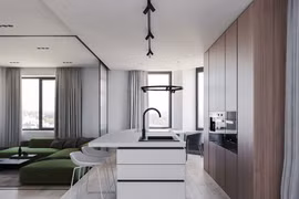 Căn hộ sử dụng màu trắng, xanh lá và hồng để trang trí