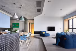 Căn hộ một phòng ngủ với màu xanh dương ấn tượng