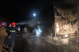 Pleiku: Xe tải đang chạy bỗng dưng bốc cháy