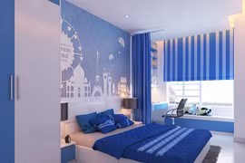 Thiết kế phòng ngủ ấn tượng gam màu xanh dương mát mẻ