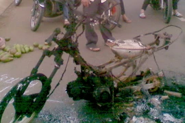 Xe máy cháy trơ khung...