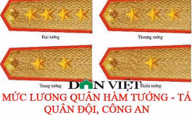 Mức lương cấp Tướng, Tá ngành Công an, Quân đội năm 2020