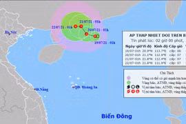 Vùng áp thấp trên Biển Đông đã thành áp thấp nhiệt đới