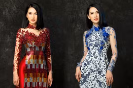 Anh Thư khoe sắc với áo dài chất liệu độc đáo