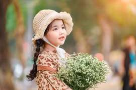 Bé gái Hà Nội thỏa sức tạo dáng trên con đường ngập lá sấu vàng