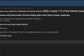 Dữ liệu của 30 triệu dân Việt Nam bị rao bán