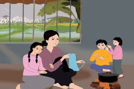 Mẹ ngồi đan áo