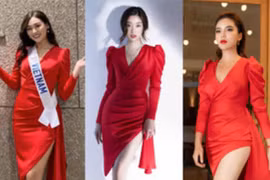 Diện chiếc váy đỏ tươi, Tường San ghi điểm vì lấn át đối thủ Miss International lại chẳng hề kém cạnh Đỗ Mỹ Linh