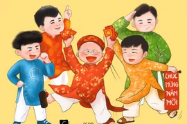 Cầu thủ Việt Nam tưng bừng đón Tết trong loạt tranh chibi đáng yêu