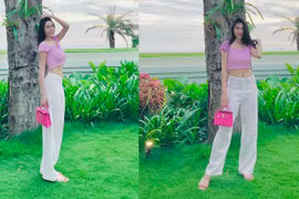 Thủy Tiên mặc crop top khoe eo thon, dáng chuẩn