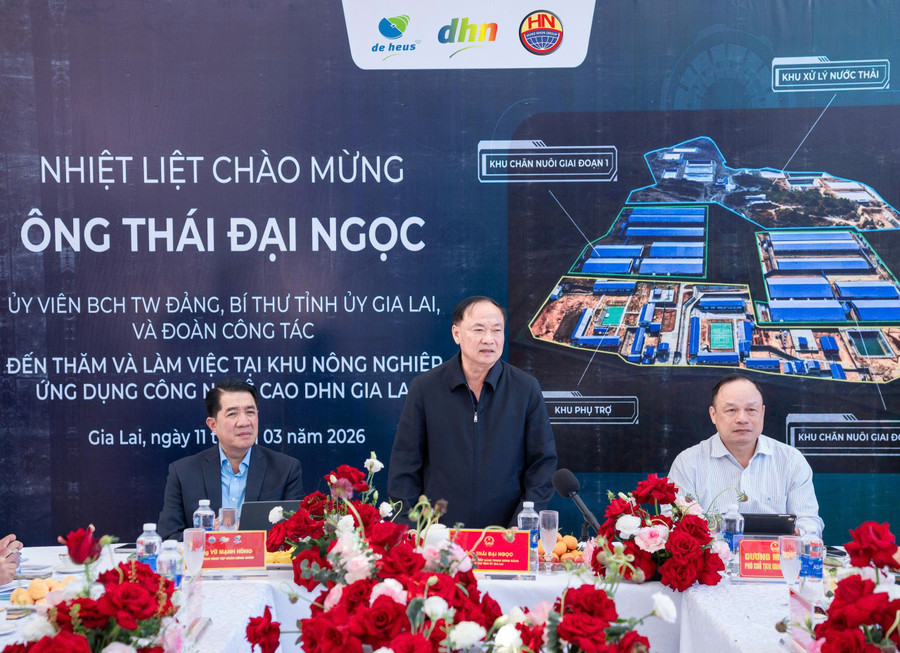 Bí thư Thái Đại Ngọc phát biểu tại buổi làm việc với chủ đầu tư dự án DHN Gia Lai.