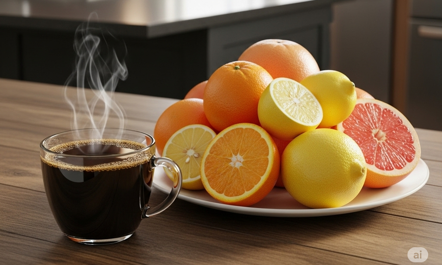 Nên tránh các loại trái cây như cam, bưởi hoặc chanh khi dùng chung với cà phê.