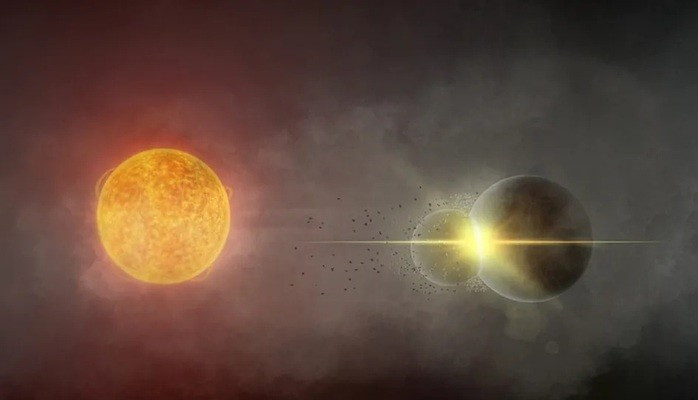 Hai hành tinh quay quanh sao Gaia20ehk có thể vừa va chạm thảm khốc - Ảnh minh họa: Andy Tzanidakis