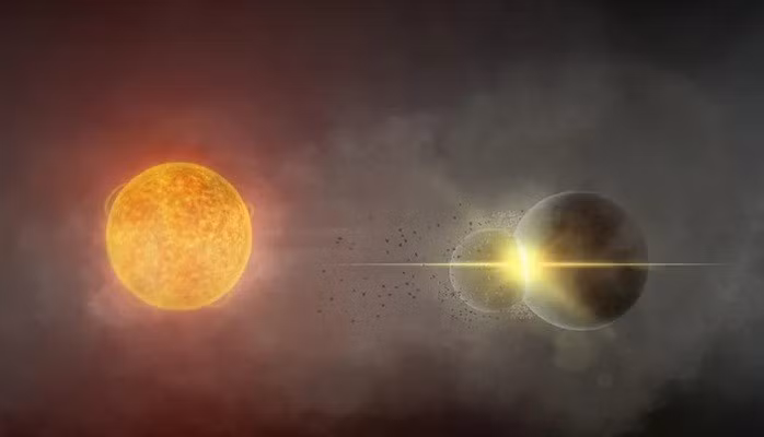 Hai hành tinh quay quanh sao Gaia20ehk có thể vừa va chạm thảm khốc - Ảnh minh họa: Andy Tzanidakis
