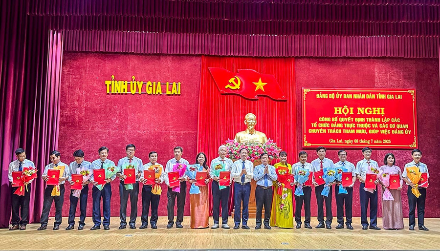 Trao Quyết định thành lập 16 tổ chức cơ sở đảng trực thuộc Đảng bộ UBND tỉnh. Ảnh: Dũng Nhân lay11.jpg