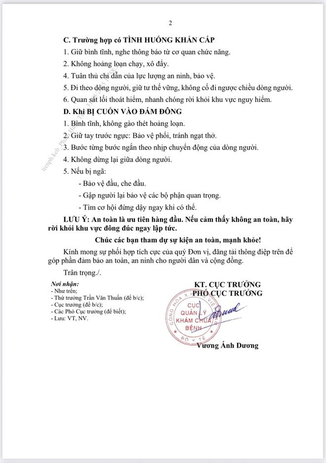 Công văn hỏa tốc của Bộ Y tế khuyến cáo người dân khi tham dự sự kiện A80 Công văn hỏa tốc của Bộ Y tế khuyến cáo người dân khi tham dự sự kiện A80