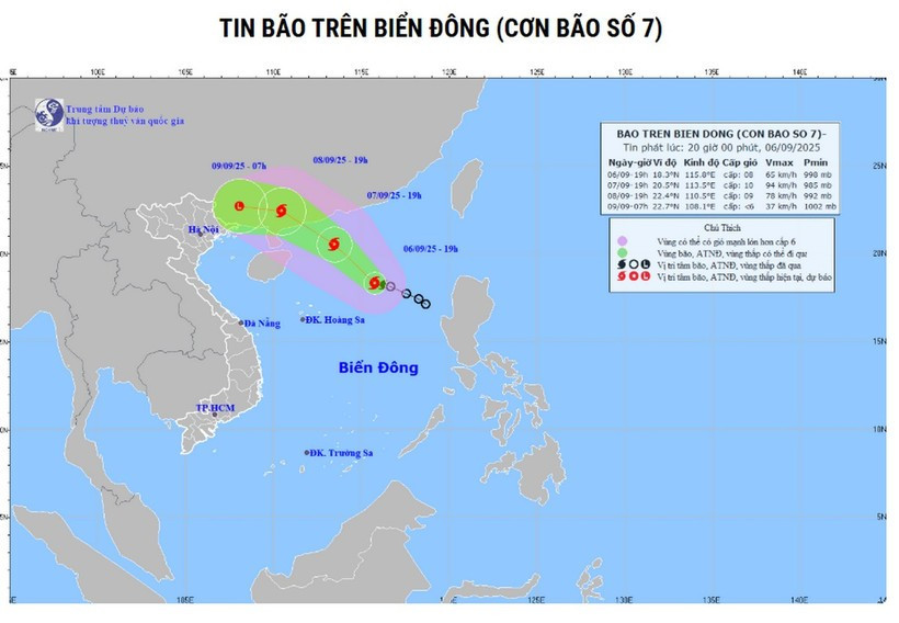 Áp thấp nhiệt đới trên vùng biển phía Đông khu vực Bắc Biển Đông đã mạnh lên thành bão số 7. (Nguồn: nchmf) canh-bao-thien-tai.jpg