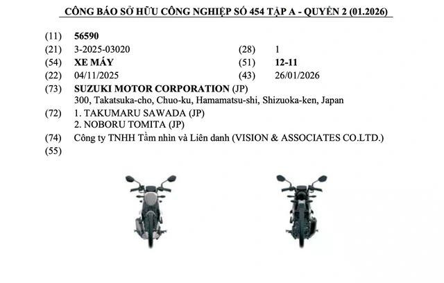 Suzuki vừa đăng ký bản quyền kiểu dáng công nghiệp dòng xe côn tay thể thao Suzuki Satria 2026 tại Việt Nam. Nguồn: Cục Sở hữu trí tuệ Việt Nam