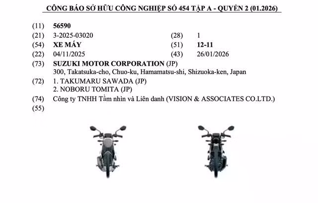 Suzuki vừa đăng ký bản quyền kiểu dáng công nghiệp dòng xe côn tay thể thao Suzuki Satria 2026 tại Việt Nam. Nguồn: Cục Sở hữu trí tuệ Việt Nam