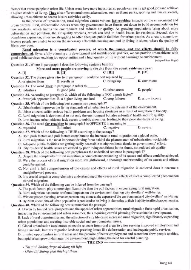 Đề tham khảo tiếng Anh chú trọng kỹ năng đọc hiểu và vốn từ vựng của học sinh