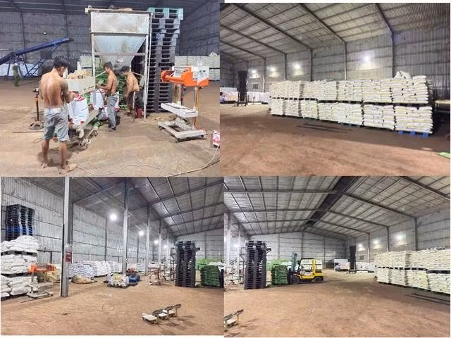 Bên trong nhà xưởng sản xuất phân bón giả của Công ty TNHH Thương mại và Dịch vụ XNK An Phúc Khang, chi nhánh Trảng Bom. ẢNH: CÔNG AN TỈNH ĐỒNG NAI CUNG CẤP