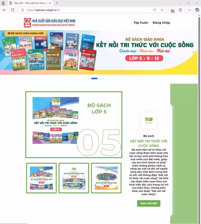 Địa chỉ cung cấp sách giáo khoa điện tử của Nhà xuất bản Giáo dục Việt Nam. (Ảnh chụp màn hình)