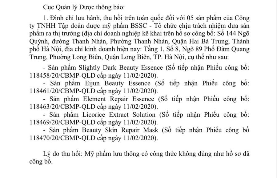 Cục Quản lý dược đình chỉ lưu hành, thu hồi trên toàn quốc 5 mỹ phẩm lưu hành có công thức không đúng như hồ sơ đã công bố. ẢNH: DAV.GOV.VN/Nguồn TNO 2my-pham.jpg