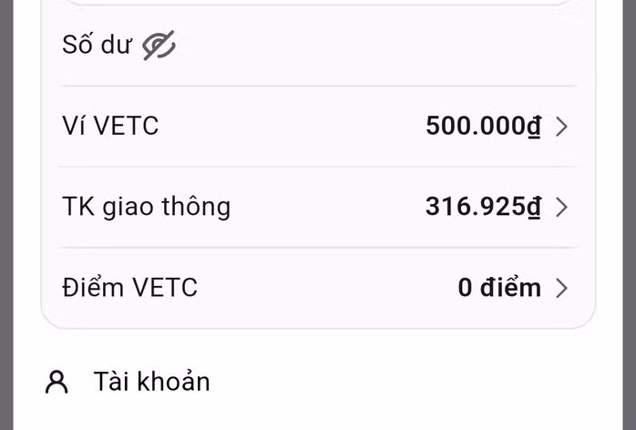 App của VETC hiện nay, chỗ "Ví VETC" chính là "tài khoản giao thông" theo quy định tại Nghị định 119 mà người dùng sẽ phải nâng cấp và nạp tiền vào trước 1-10-2025