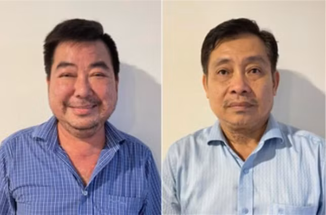 Bị can Lê Quang Bình và Võ Truyền Thống (trái qua phải).