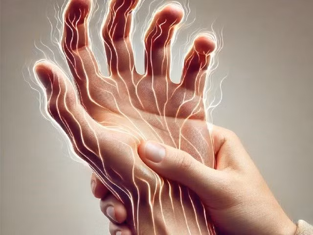 Tê bàn tay là dấu hiệu thường gặp của tổn thường thần kinh do thiếu vitamin B12. ẢNH: AI