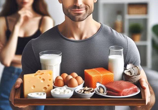 Bổ sung thực phẩm giàu vitamin B12 giúp quý ông chống lại tình trạng suy giảm testosterone - Minh họa AI: ANH THƯ