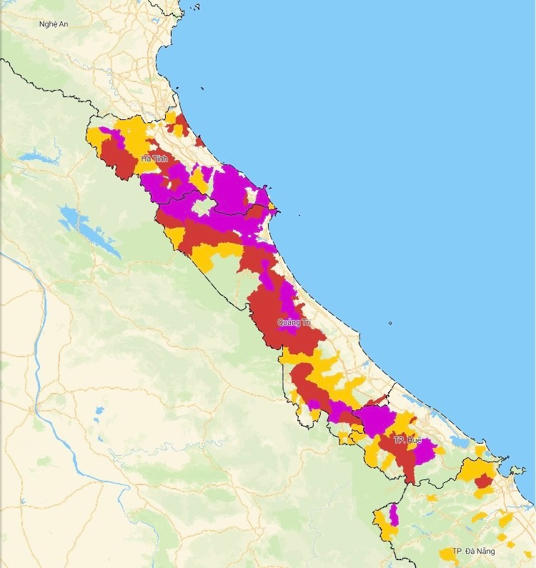 Bản đồ khu vực đang có nguy cơ lũ quét, tối 30-10. Nguồn: TTDBKTTVQG Bản đồ khu vực đang có nguy cơ lũ quét, tối 30-10. Nguồn: TTDBKTTVQG