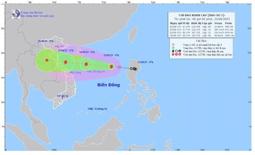 Vị trí và hướng đi của bão số 5. (Nguồn: Trung tâm Dự báo Khí tượng Thủy văn Quốc gia) ap-thap-nhiet-doi.jpg