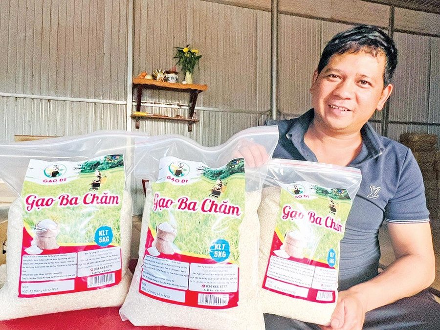 Anh Nguyễn Văn Lân, Giám đốc Hợp tác xã Nông lâm nghiệp và Dịch vụ Đak Trôi (xã Kon Chiêng) đưa hạt gạo Ba Chăm của đồng bào Bana ra thị trường thành công. Ảnh: Đinh Yến 2-dy1.jpg