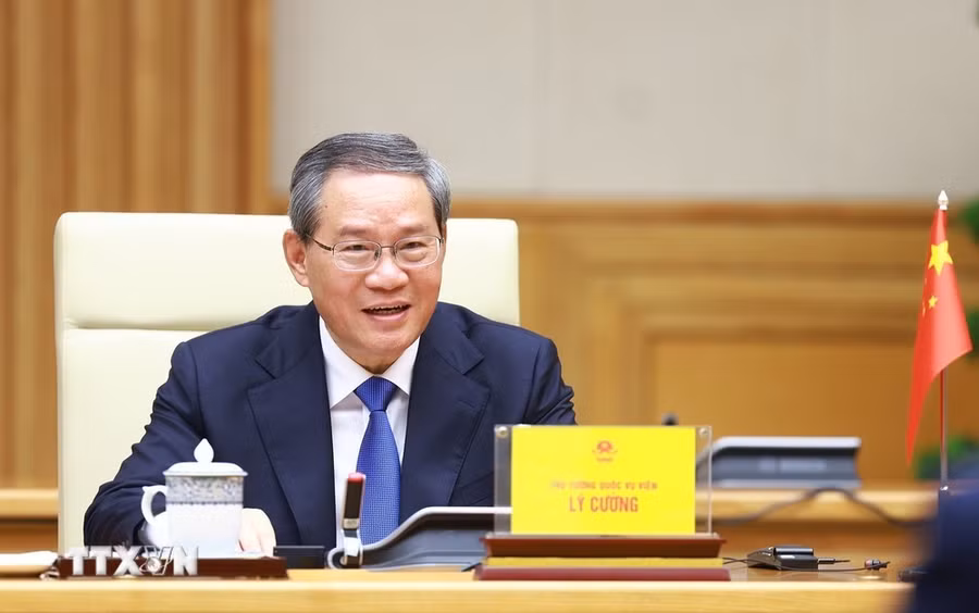 Thủ tướng Trung Quốc Lý Cường phát biểu tại cuộc hội đàm. (Ảnh: Dương Giang/TTXVN)