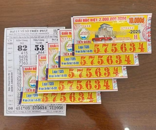 5 tờ vé số trúng độc đắc có dãy số 575634. ẢNH: CHỤP MÀN HÌNH