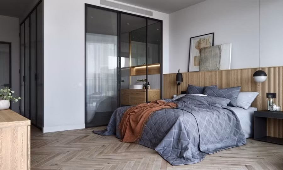 Kết hợp phòng ngủ và toilet nhỏ gọn, tiết kiệm không gian nhưng vẫn đầy đủ tiện nghi (Ảnh: Tổng hợp)