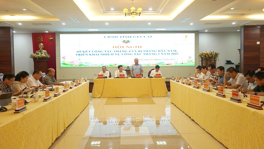 Phó Bí thư Tỉnh ủy, Chủ tịch UBND tỉnh Rah Lan Chung phát biểu chỉ đạo tại hội nghị. Ảnh: Minh Nguyễn 1bg.jpg