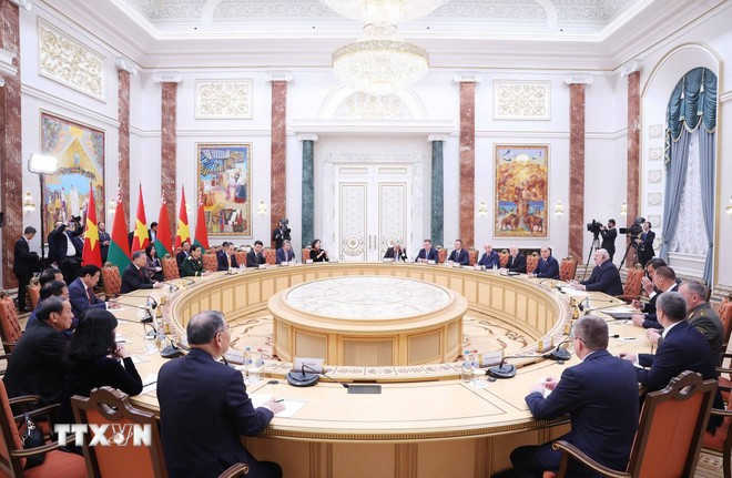 Tổng Bí thư Tô Lâm hội đàm chính thức với Tổng thống Belarus Aleksandr Lukashenko. (Ảnh: Thống Nhất/TTXVN) Tổng Bí thư Tô Lâm hội đàm chính thức với Tổng thống Belarus Aleksandr Lukashenko. (Ảnh: Thống Nhất/TTXVN)