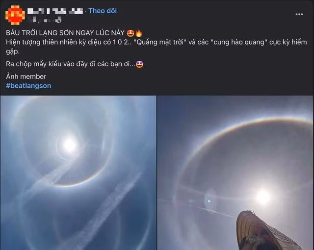 Hình ảnh quầng mặt trời được cho xuất hiện ở Lạng Sơn sáng 12.5. Ảnh được mạng xã hội chia sẻ. ẢNH: CHỤP MÀN HÌNH