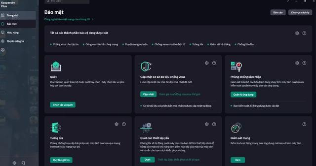 Hệ thống phòng vệ nhiều lớp, nhiều công cụ an ninh của Kaspersky Plus. Ảnh: chụp màn hình Hệ thống phòng vệ nhiều lớp, nhiều công cụ an ninh của Kaspersky Plus. Ảnh: chụp màn hình
