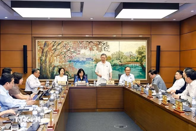 Tổng Bí thư Tô Lâm, Đại biểu Quốc hội thành phố Hà Nội phát biểu. (Ảnh: Doãn Tấn/TTXVN)