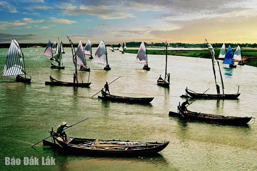 Những cánh buồm trên sông Ba. Ảnh: Trần Quỳ 1songba.jpg