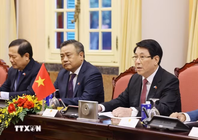 Chủ tịch nước Lương Cường phát biểu tại cuộc hội đàm với Tổng Thư ký Liên hợp quốc António Guterres.