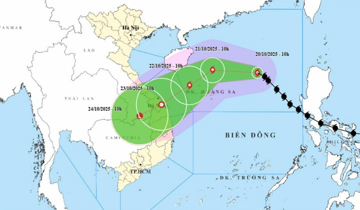 Bản đồ dự báo đường đi, khu vực ảnh hưởng của bão số 12 Fengshen. (Nguồn: NCHMF) Bản đồ dự báo đường đi, khu vực ảnh hưởng của bão số 12 Fengshen. (Nguồn: NCHMF)