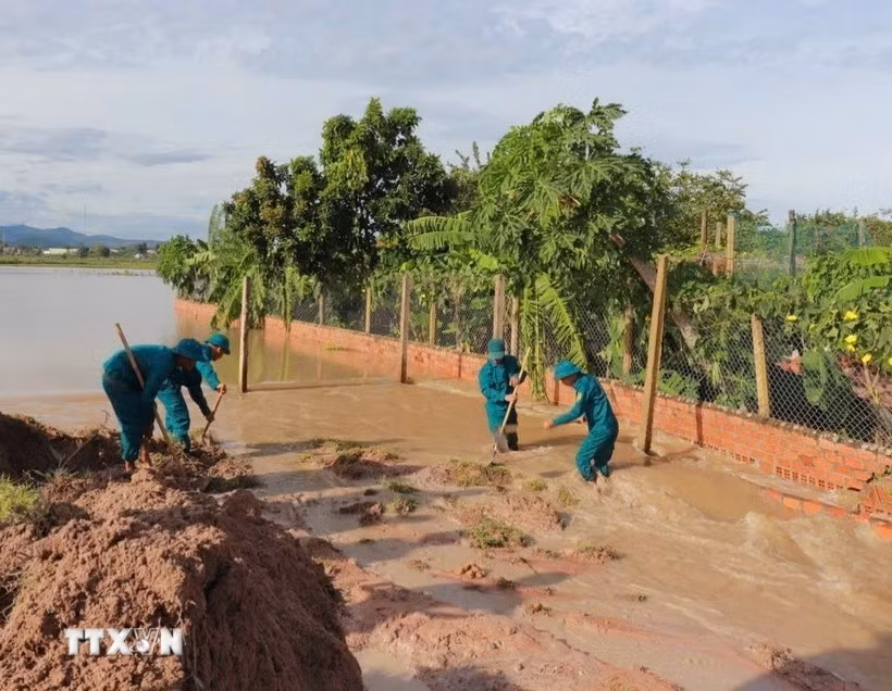 Lực lượng chức năng khắc phục hậu quả bão số 13. (Ảnh: Hồng Điệp/TTXVN)